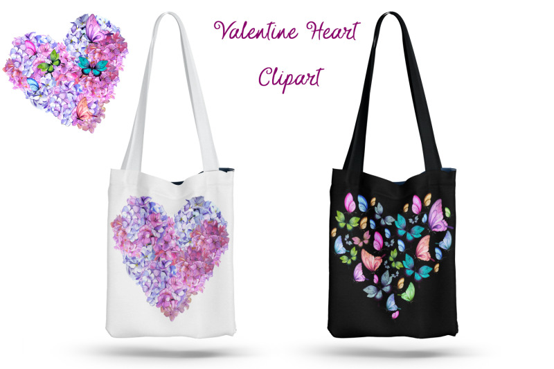 valentines-day-hearts-watercolor-pink-hydrangeas-and-butterflies