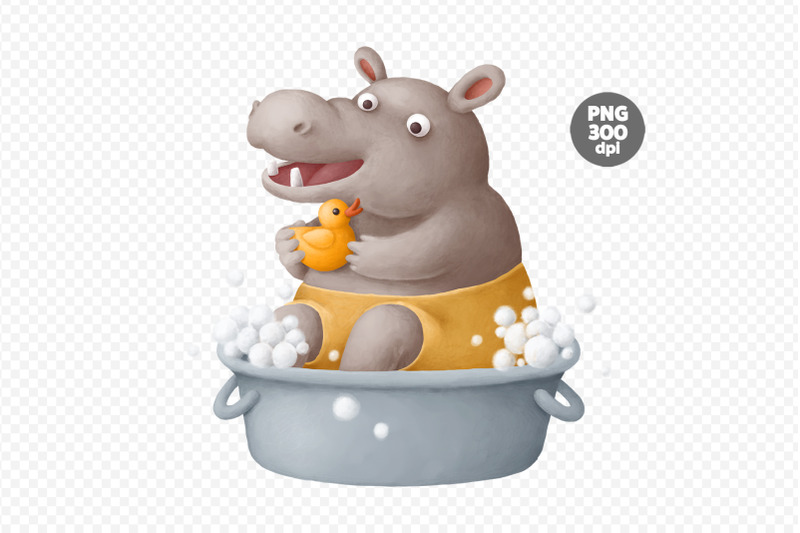 cute-animals-characters-taking-a-bath-png-clipart