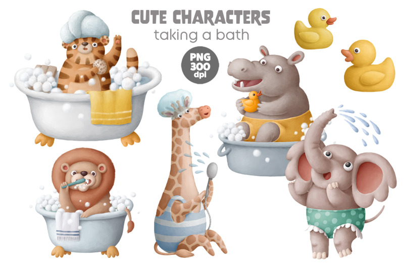 cute-animals-characters-taking-a-bath-png-clipart