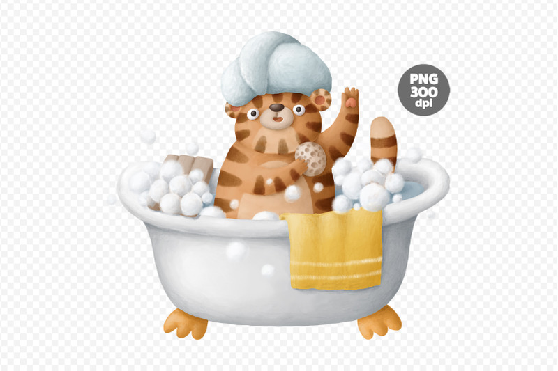 cute-animals-characters-taking-a-bath-png-clipart