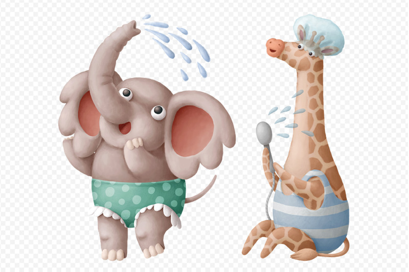 cute-animals-characters-taking-a-bath-png-clipart