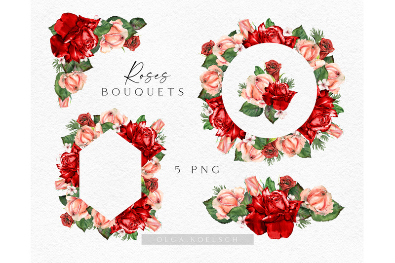 watercolor-boho-bouquet-clipart-red-roses-boho-floral-borders-png