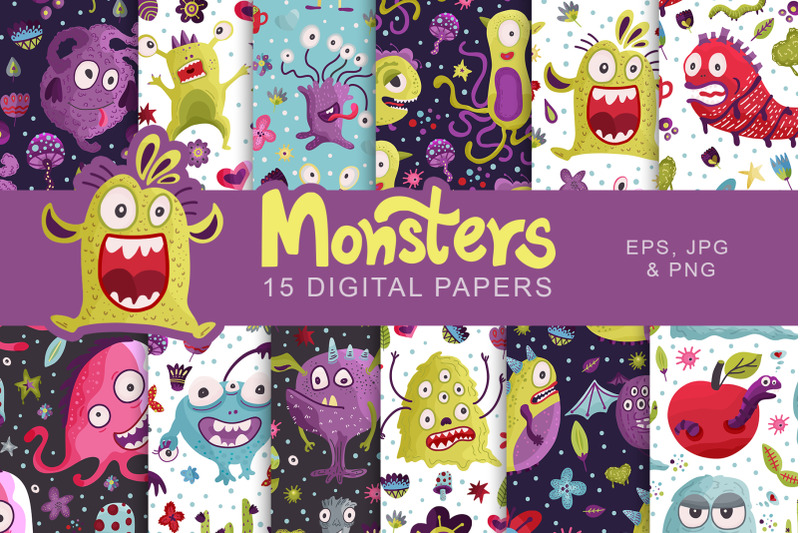 cute-monster-seamless-pattern-set