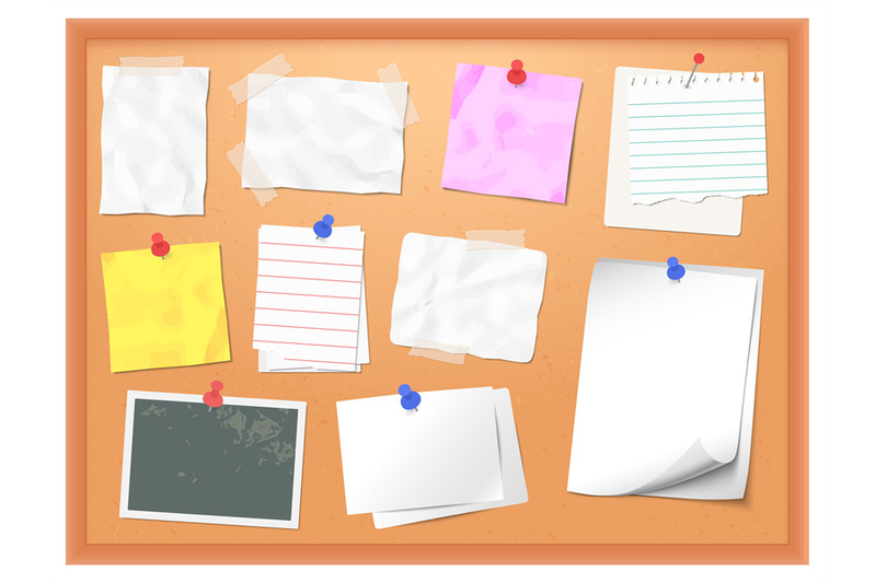 cork-board-with-pinned-notes-vector-pin-memo-for-office-note