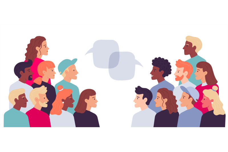 two-grouple-of-people-talking-with-speech-bubbles