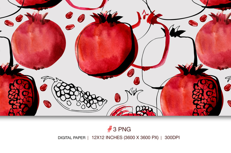 pomegranate-set-digital-clipart-watecolor-and-ink