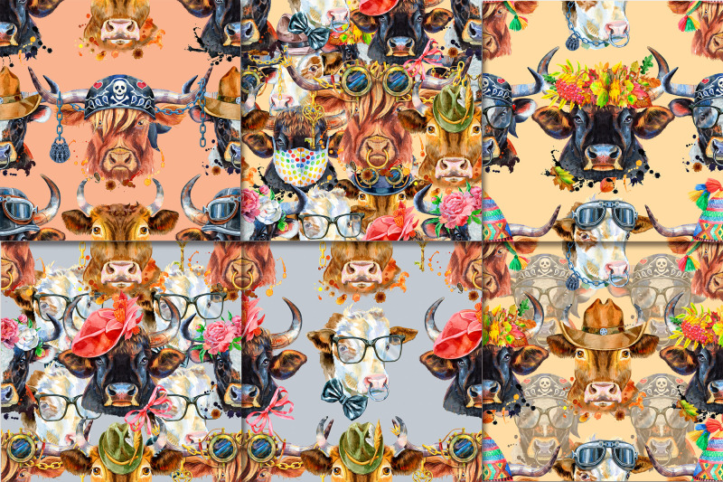 seamless-pattern-of-watercolor-bulls