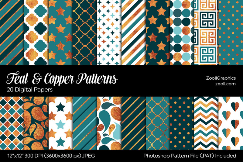 teal-and-copper-digital-papers