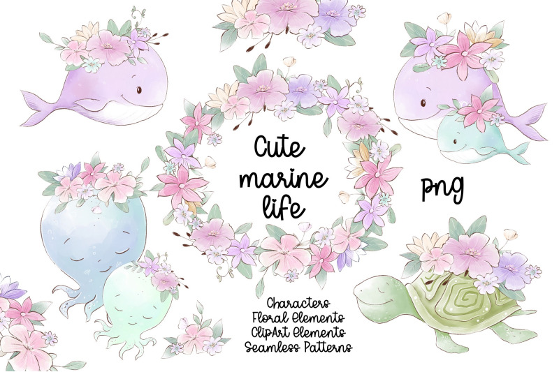 watercolor-nursery-clipart-cute-marine-life-animals-png