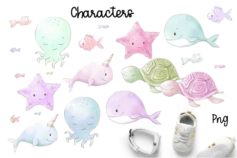 watercolor-nursery-clipart-cute-marine-life-animals-png