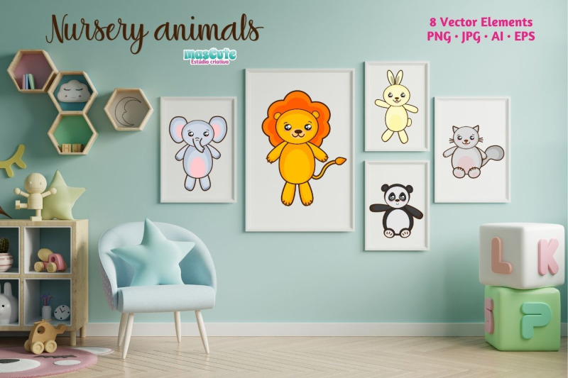 nursery-animals-clipart-prints-set