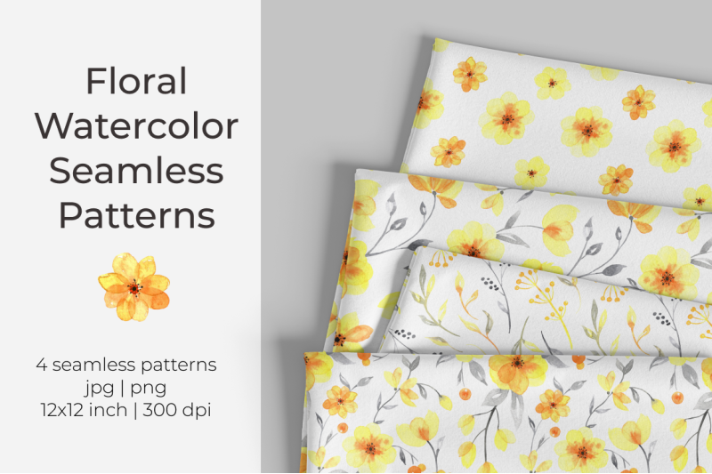 yellow-floral-watercolor-seamless-pattern-digital-paper