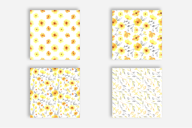 yellow-floral-watercolor-seamless-pattern-digital-paper