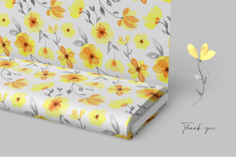 yellow-floral-watercolor-seamless-pattern-digital-paper