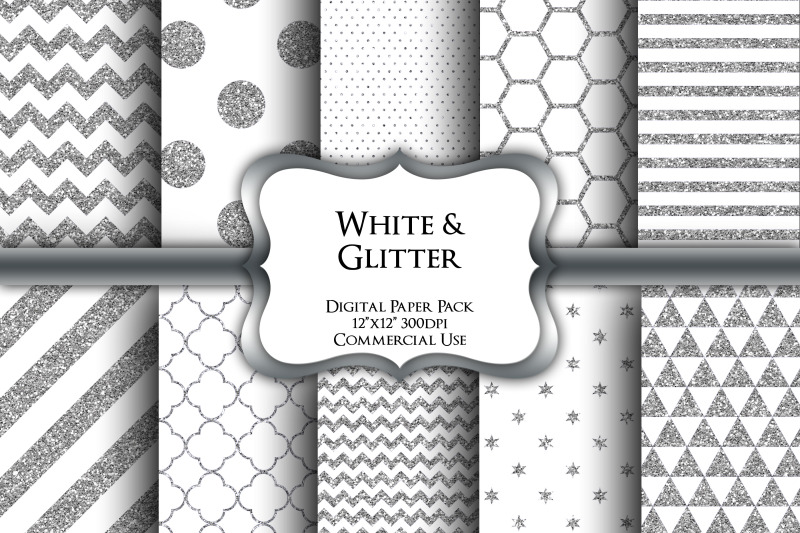 white-glitter-digital-paper-pack