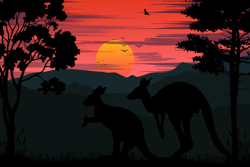 kangaroo-and-sunset-silhouette