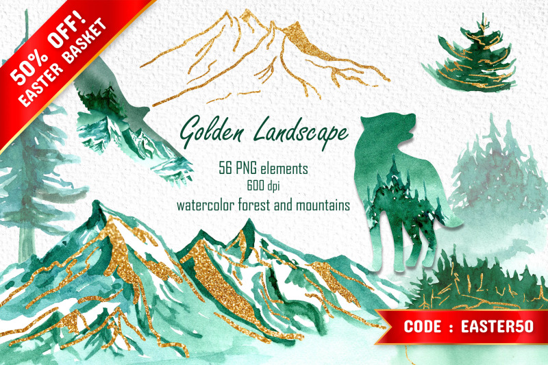 watercolor-landscape-clipart-woodland-mountains-and-forest-animal-si