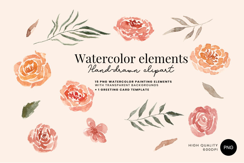 15-hand-drawn-watercolor-floral-elements-with-psd-invitation-template