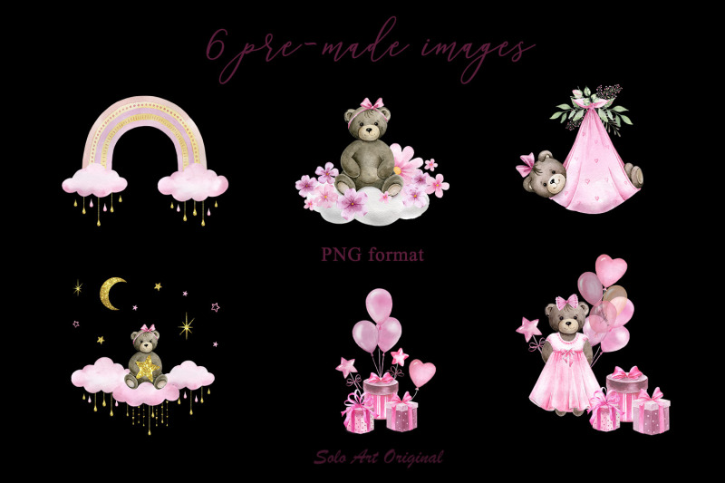 baby-girl-shower-invitations-teddy-bear-newborn-pre-made-card