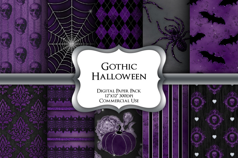 purple-halloween-digital-paper-pack