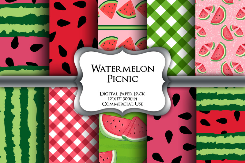 watermelon-picnic-digital-paper-pack