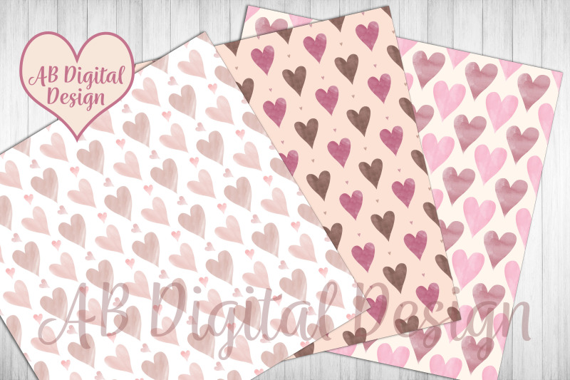 valentines-digital-paper-backgrounds-boho-watercolor-hearts-romantic