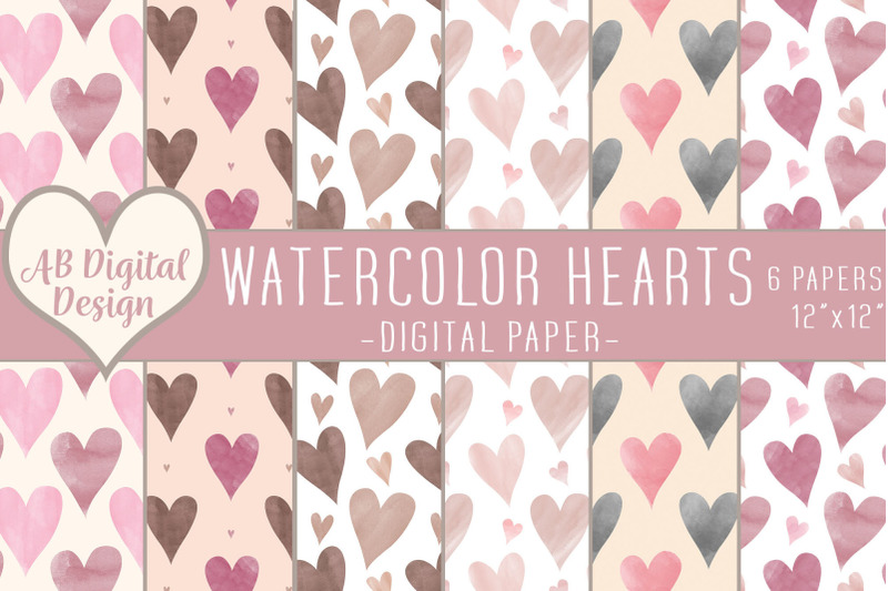 valentines-digital-paper-backgrounds-boho-watercolor-hearts-romantic