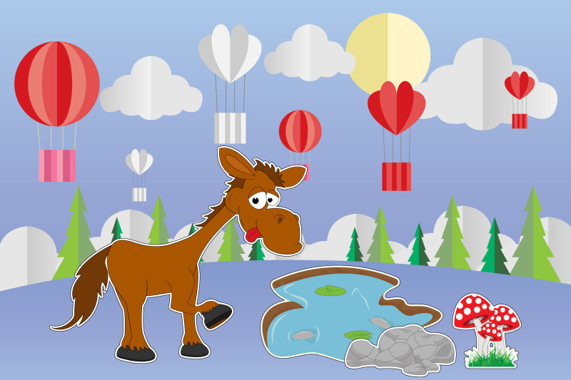 cute-horse-animal-cartoon-landscape