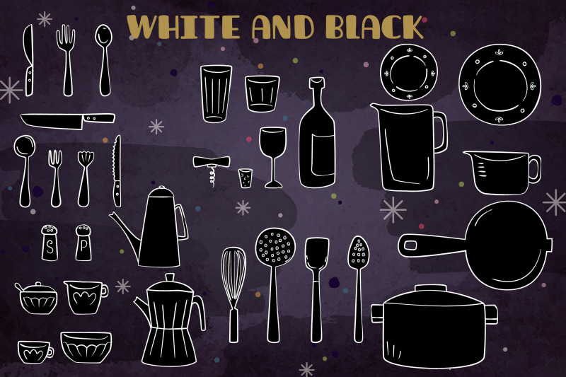 kitchen-items-white-hand-drawn-household-cooking-doodles
