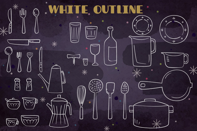 kitchen-items-white-hand-drawn-household-cooking-doodles