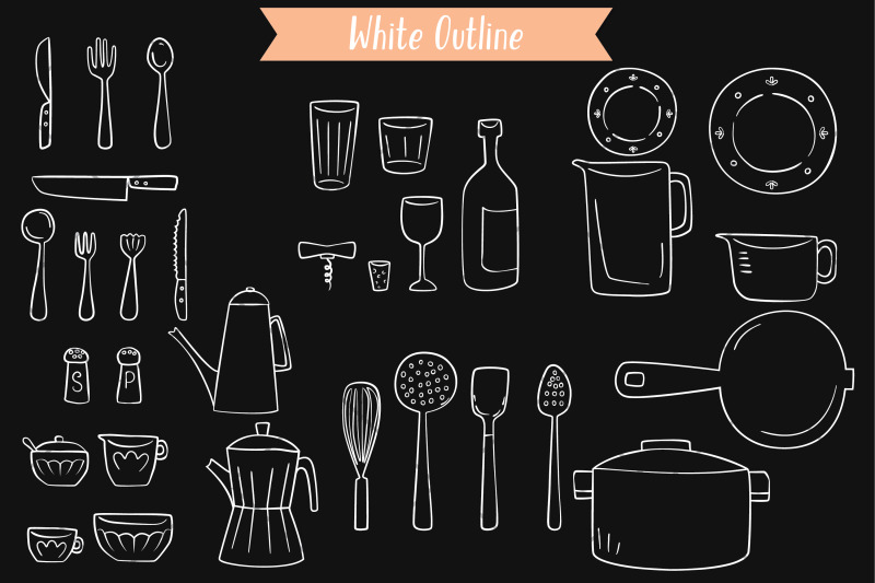 kitchen-items-white-hand-drawn-household-cooking-doodles