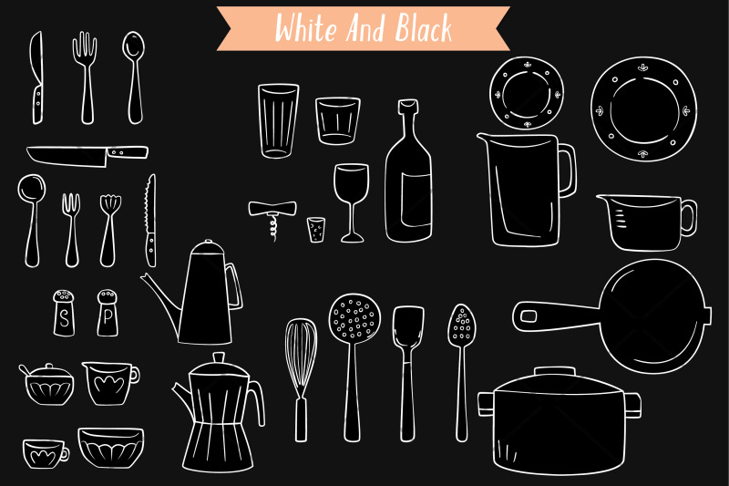 kitchen-items-white-hand-drawn-household-cooking-doodles