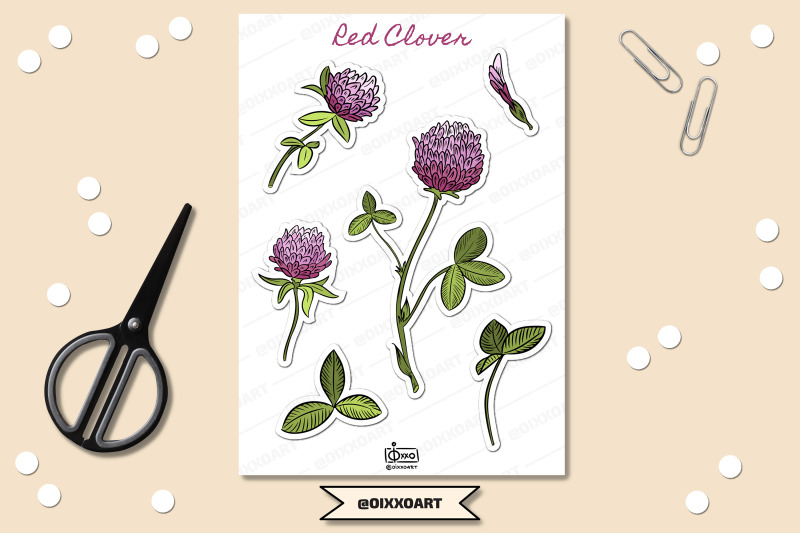 red-clover-printable-digital-stickers