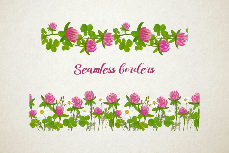 set-of-frames-borders-and-patterns-with-pink-clover