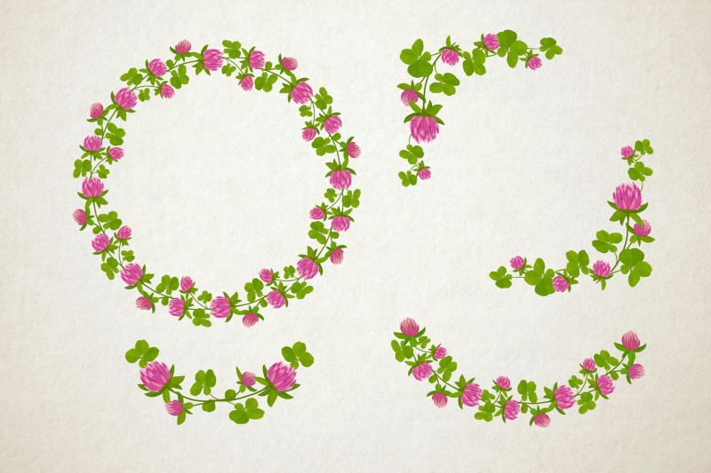 set-of-frames-borders-and-patterns-with-pink-clover