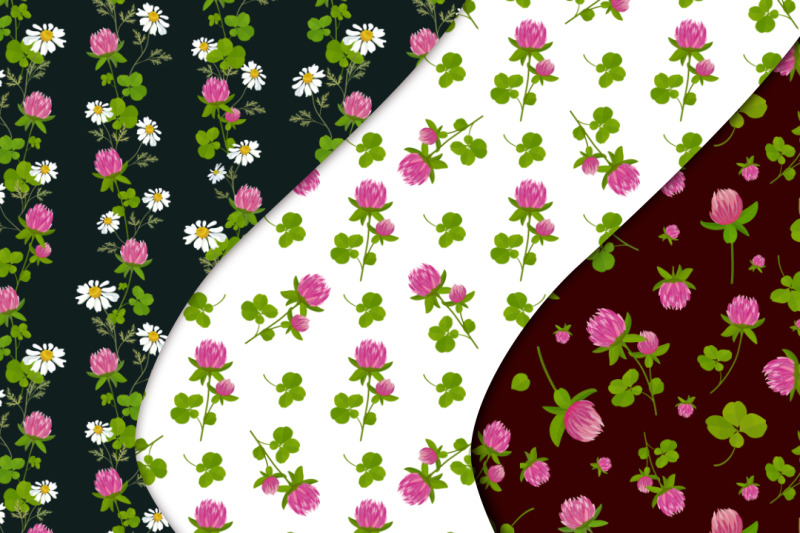 set-of-frames-borders-and-patterns-with-pink-clover