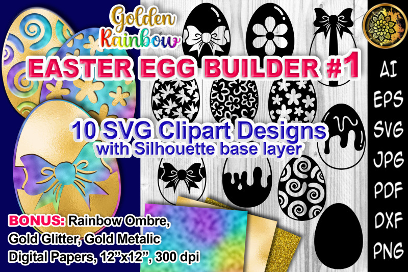 Download Golden Rainbow Easter Egg Builder SVG Layered Clipart 1 By ...