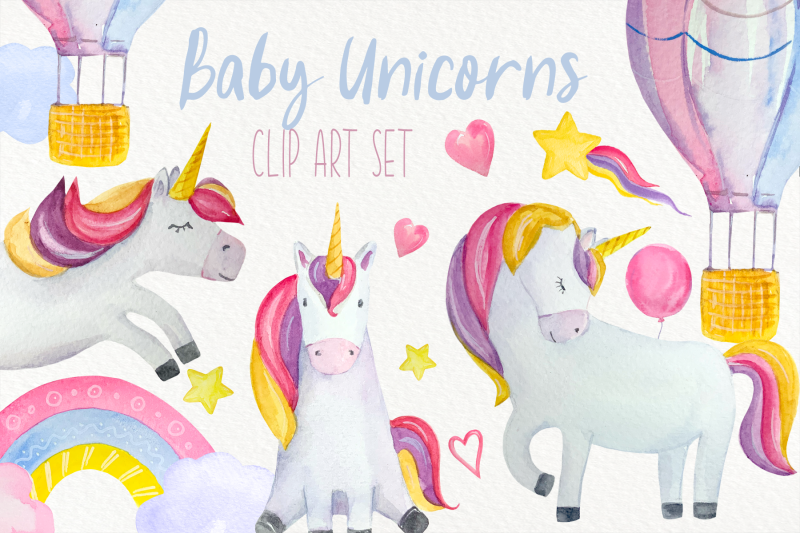 baby-unicorns-watercolor-clip-art-set