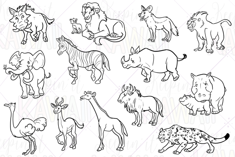 african-animals-digital-stamps