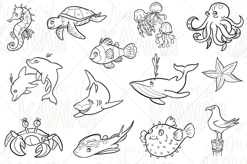 sea-animals-digital-stamps