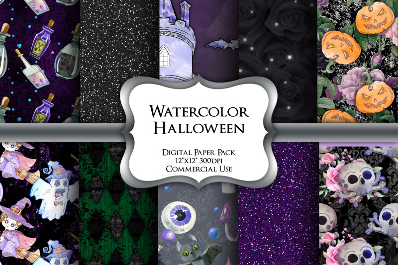 watercolor-halloween-digital-paper-pack