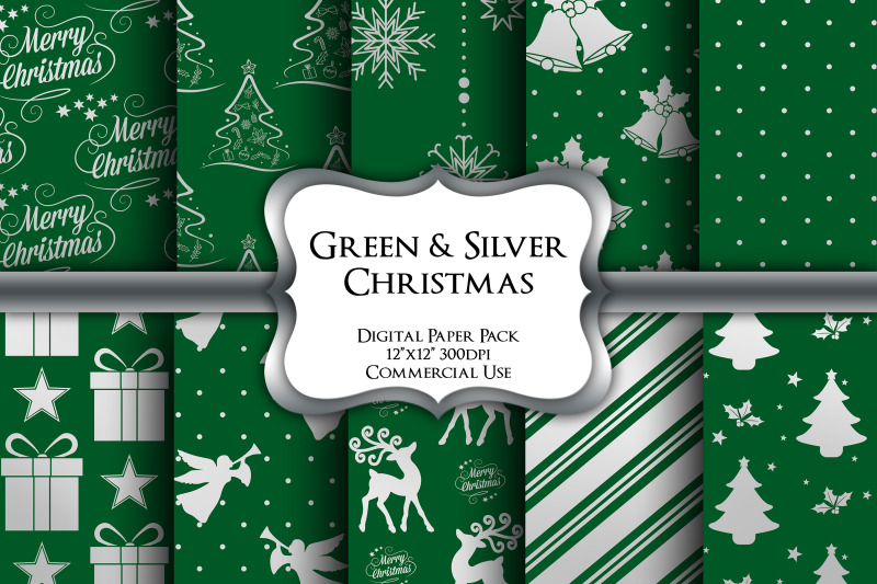 green-amp-silver-christmas-digital-paper-pack