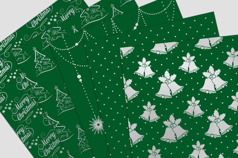 green-amp-silver-christmas-digital-paper-pack