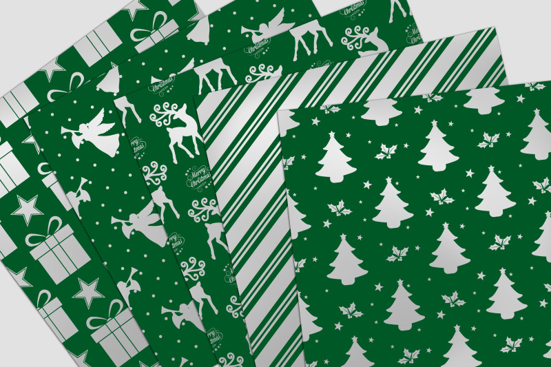 green-amp-silver-christmas-digital-paper-pack