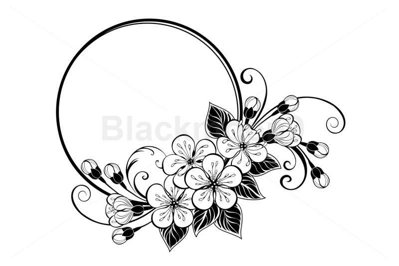 round-frame-with-contour-sakura-flowers