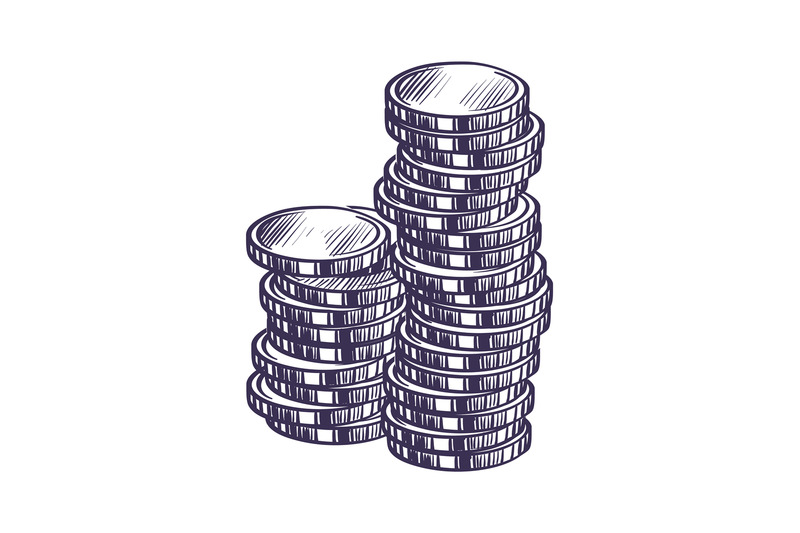 hand-drawn-coins-money-and-banking-sketch-two-piles-of-coin-market