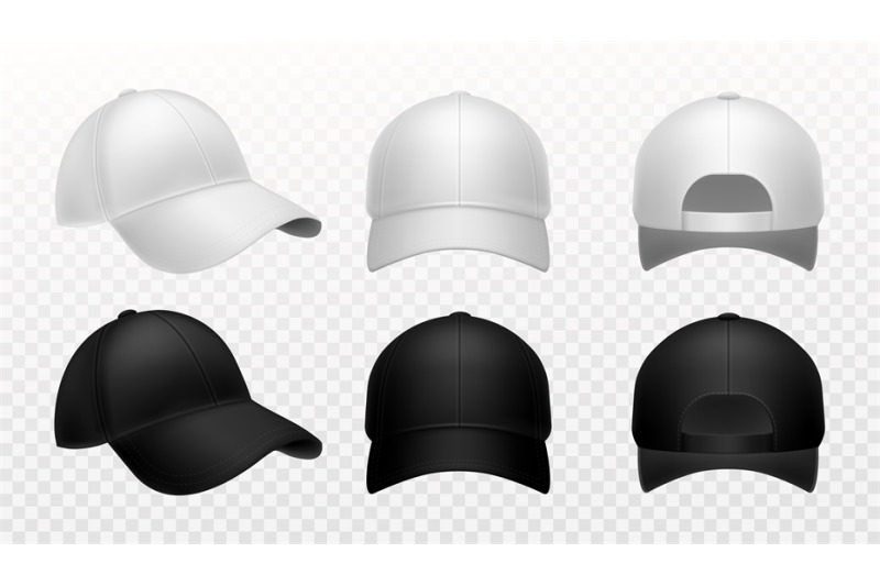 baseball-cap-realistic-black-and-white-hat-mockup-front-side-and-bac