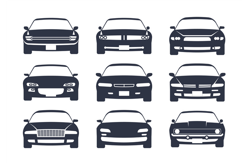 car-black-silhouette-cars-front-view-icon-set-vehicle-monochrome-moc