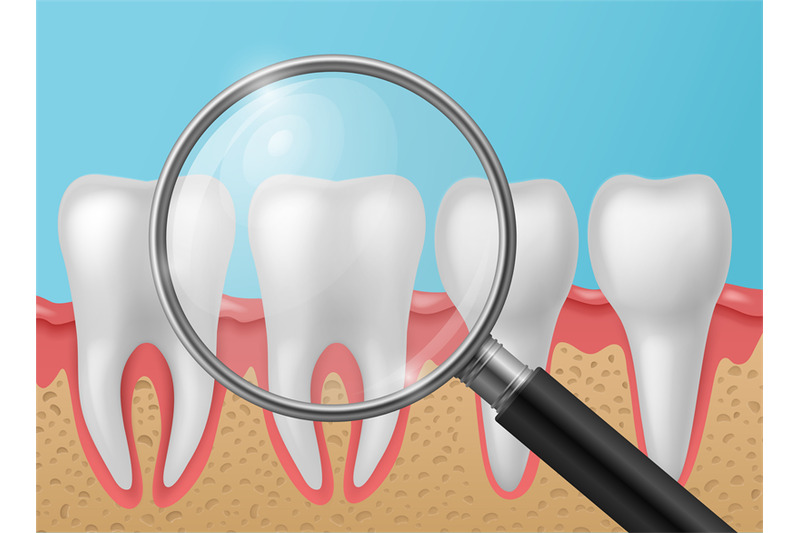 healthy-teeth-with-magnifying-glass-realistic-white-shining-human-too