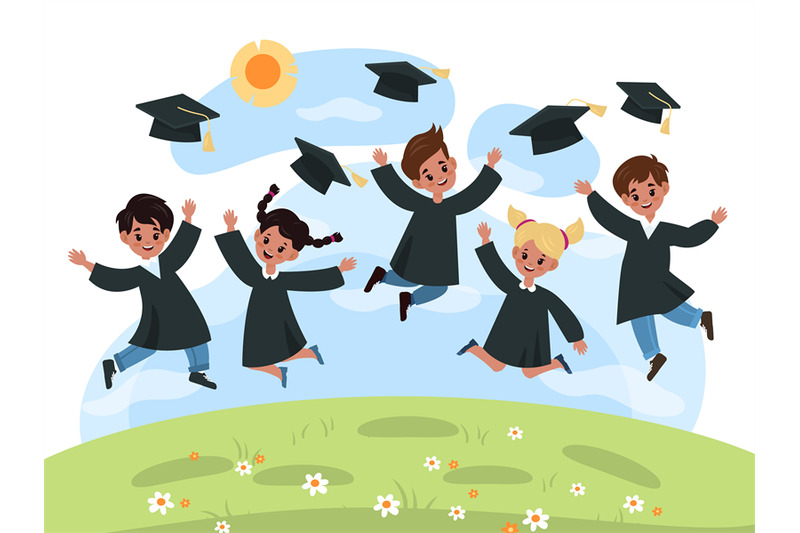 kids-graduation-day-kindergarten-cute-multiethnic-children-jump-in-bl